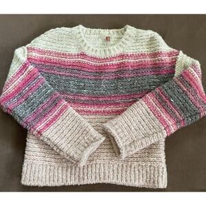 Pilcro Sz XS Cream, Pink, Gray Striped Wool Blend Italy Chunky LS Rolled Cuff